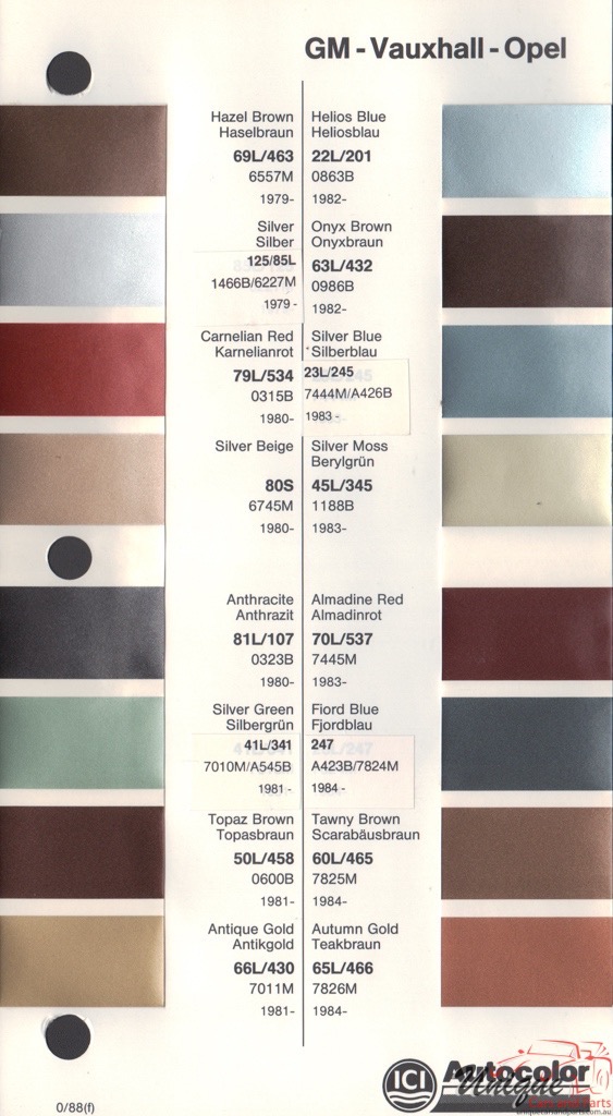 1979-1986 Vauxhall Paint Charts Autocolor